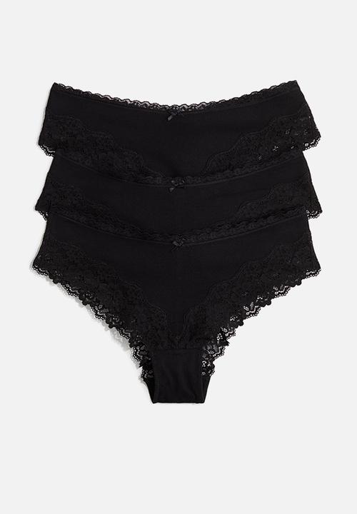 H&M - 3-Pack cotton and lace hipster briefs - black