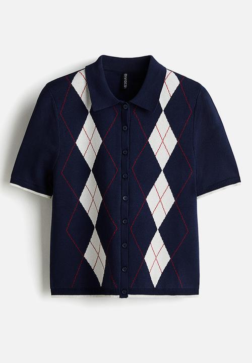 H&M - Short-sleeved cardigan - dark blue argyle pattern