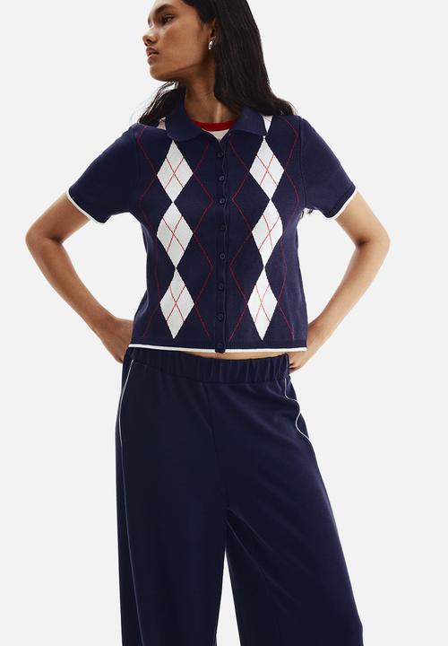 H&M - Short-sleeved cardigan - dark blue argyle pattern
