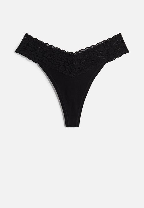 H&M - 3-Pack cotton and lace thong briefs - black