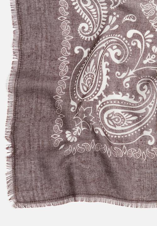 H&M - Patterned scarf - dark brown paisley pattern