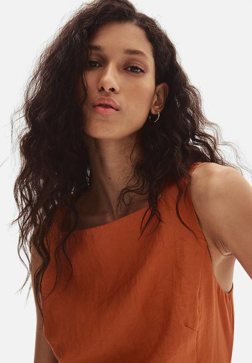 H&M - Square-neck twill dress - orange