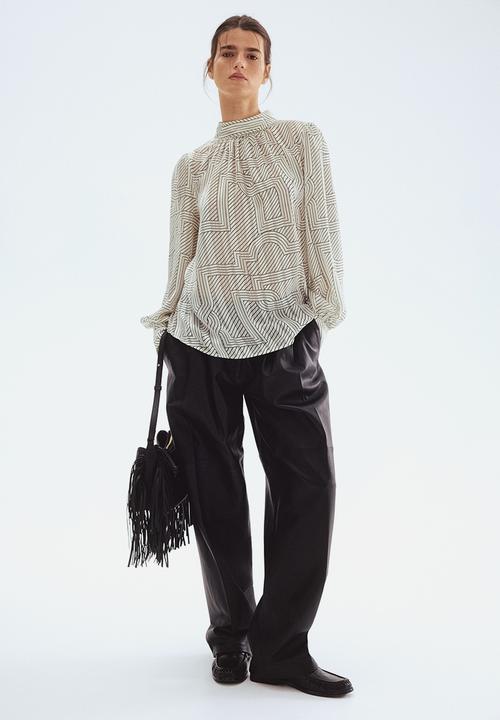 Stand-collar blouse - cream/patterned - 1292620001