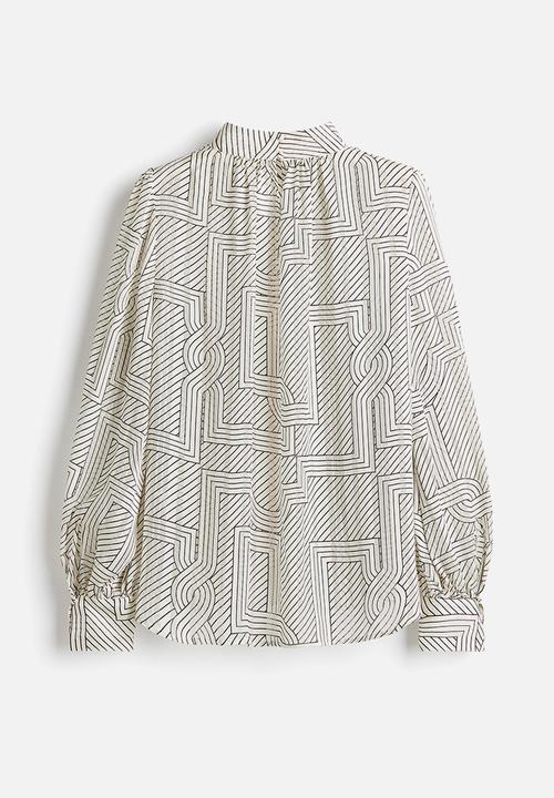 H&M - Stand-collar blouse - cream patterned