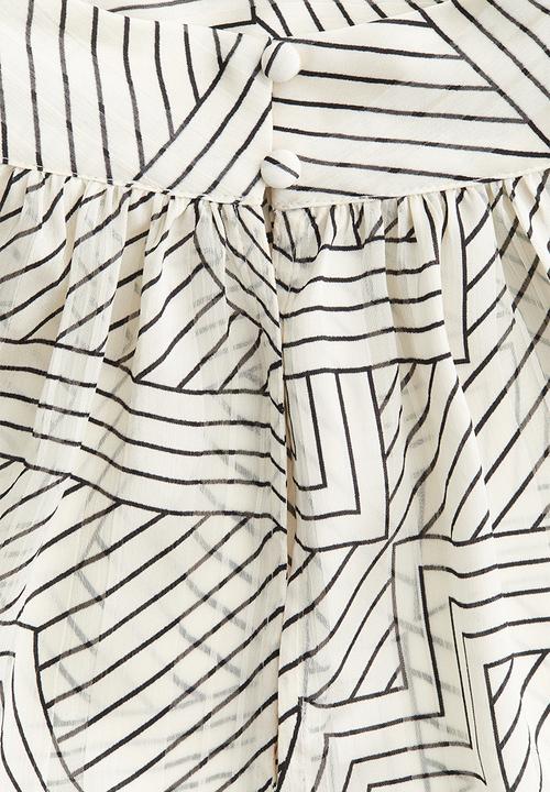 H&M - Stand-collar blouse - cream patterned