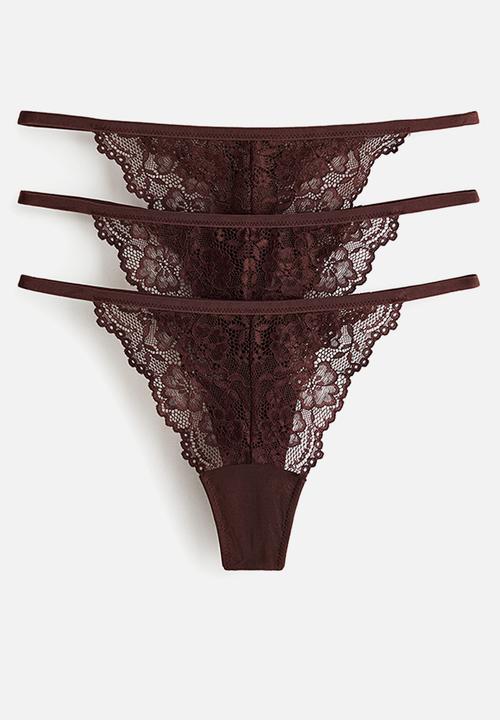 H&M - 3-pack lace tanga thong briefs - brown