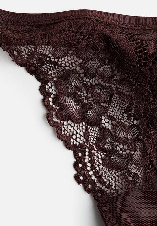 H&M - 3-pack lace tanga thong briefs - brown