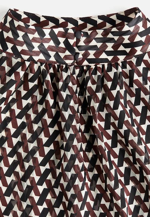H&M - Stand-collar blouse - dark brown patterned