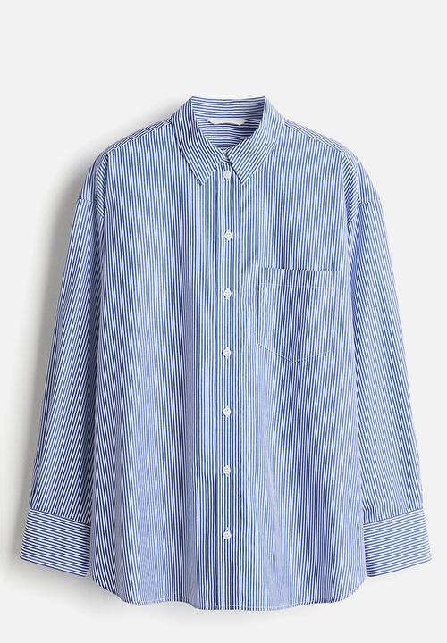 H&M - Oversized cotton poplin shirt - blue & white striped