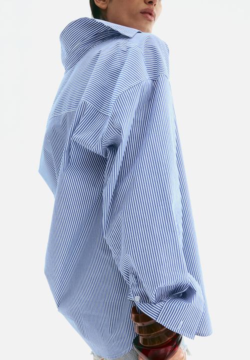H&M - Oversized cotton poplin shirt - blue & white striped