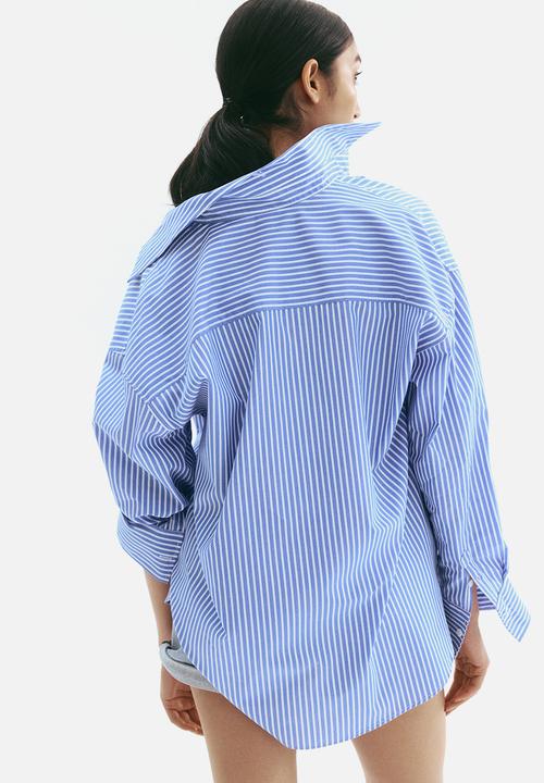 H&M - Oversized cotton poplin shirt - blue & white striped