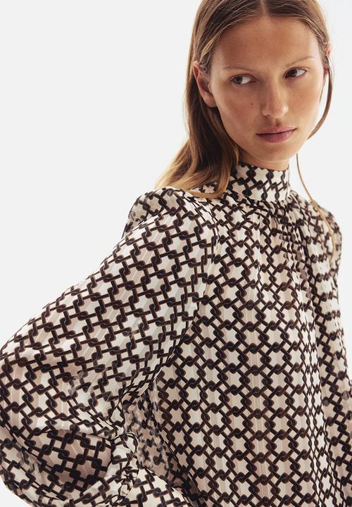 H&M - Stand-collar blouse - brown patterned
