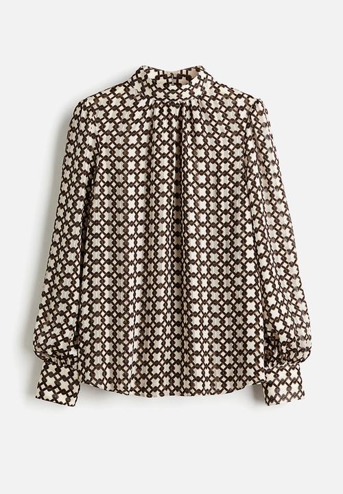 H&M - Stand-collar blouse - brown patterned