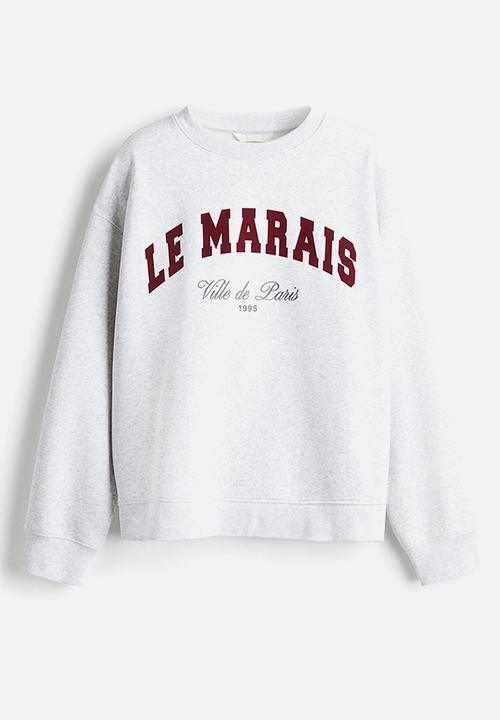 H&M - Text-motif sweatshirt - light grey marl/le marais 