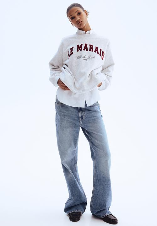 H&M - Text-motif sweatshirt - light grey marl/le marais 