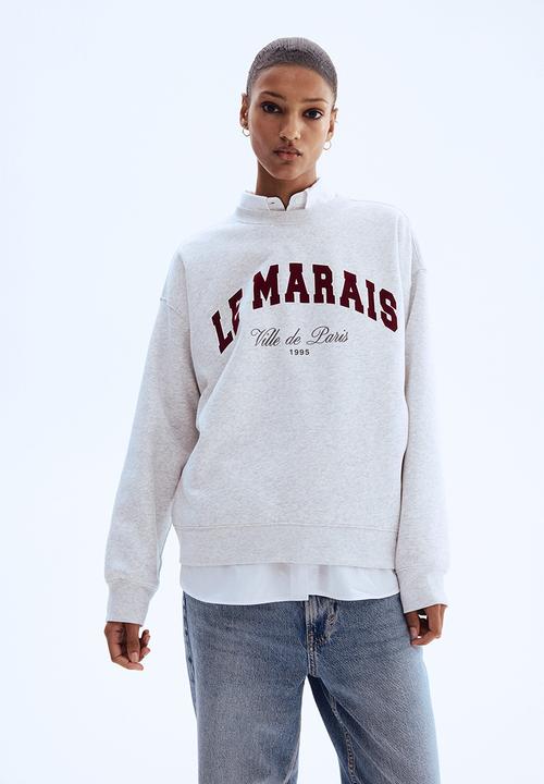 H&M - Text-motif sweatshirt - light grey marl/le marais 