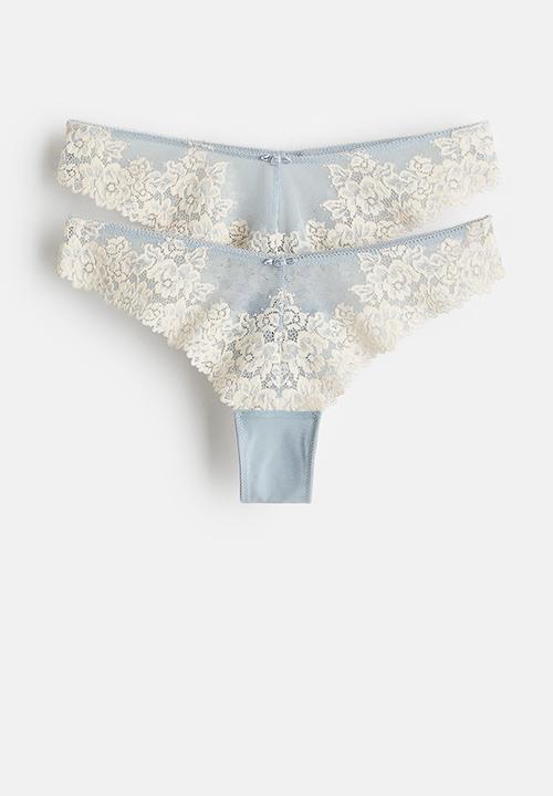 H&M - 2-Pack lace brazilian briefs - light blue & cream