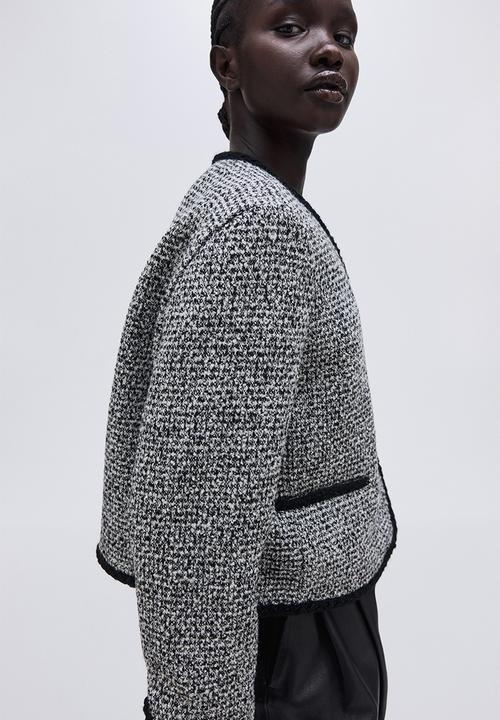 H&M - Bouclé jacket - black & white marl 