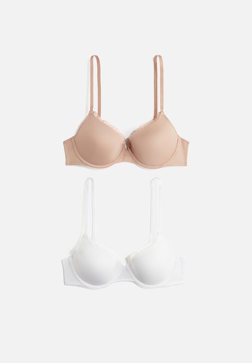 H&M - 2-pack padded underwired microfibre bras -  white/beige 