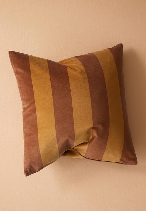 Striped velvet cushion cover - mustard yellow/striped