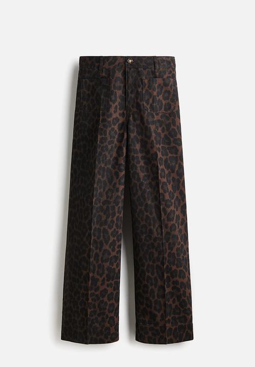 H&M - Wide high jeans - dark brown leopard print