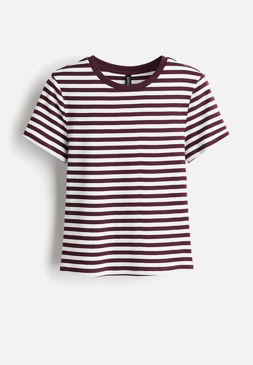 H&M - Cotton T-shirt - burgundy/striped