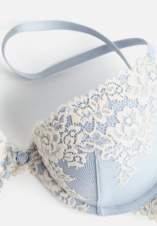 H&M - Lace push-up bra - light blue & cream