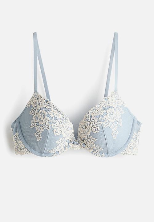 H&M - Lace push-up bra - light blue & cream