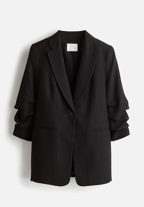 H&M - Gathered-sleeve blazer - black