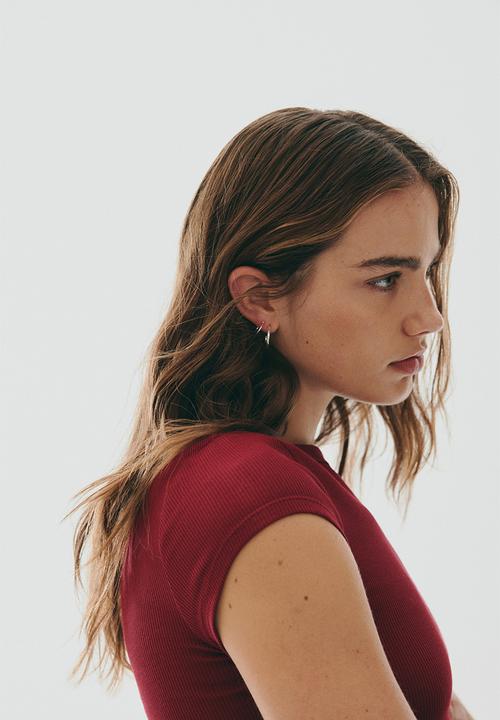 H&M - Ribbed boat-neck top - dark red 