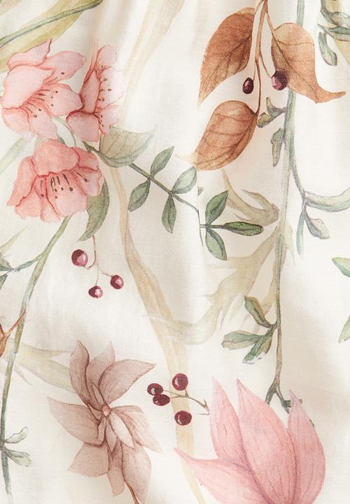 H&M - Flounce-cuff blouse - light beige floral