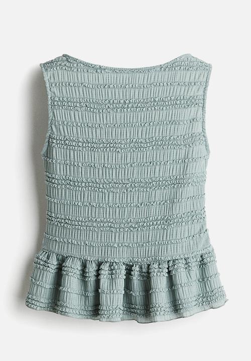 H&M - Frill-trimmed peplum top - dusty turquoise 