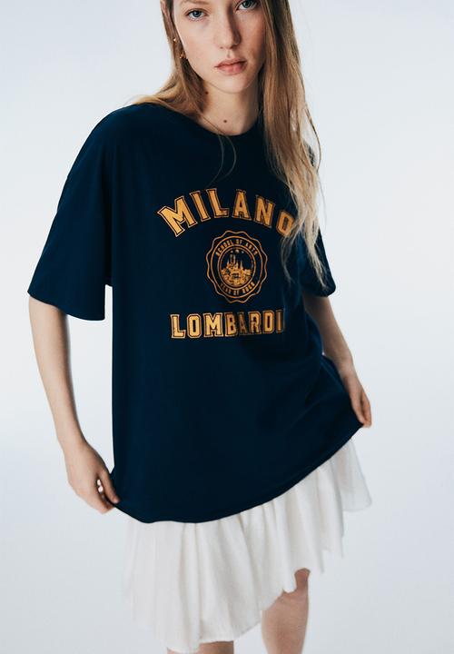 H&M - Oversized printed T-shirt - navy blue/milano
