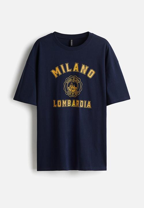 H&M - Oversized printed T-shirt - navy blue/milano