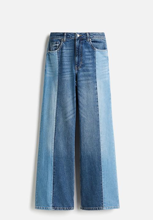 H&M - Two-toned wide ultra high jeans - denim blue colour block