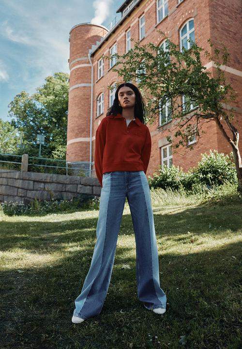 H&M - Two-toned wide ultra high jeans - denim blue colour block