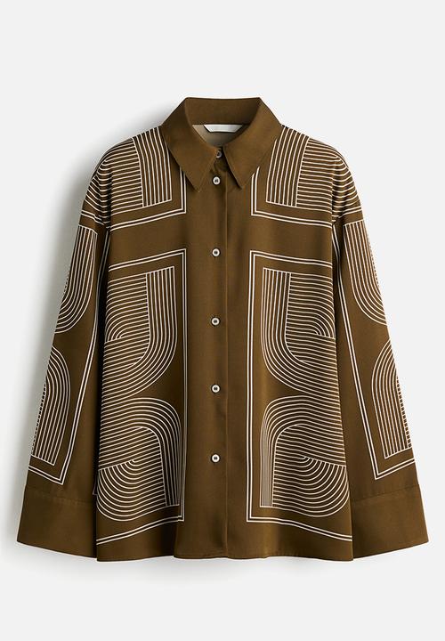 H&M - Oversized twill shirt - dark khaki green patterned 