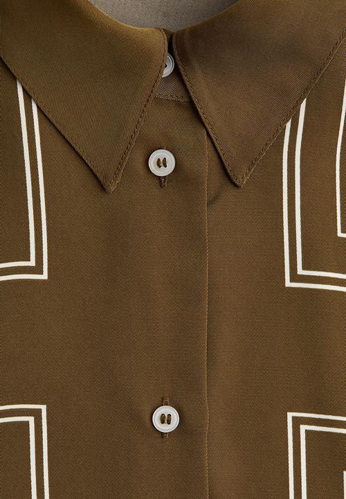 H&M - Oversized twill shirt - dark khaki green patterned 