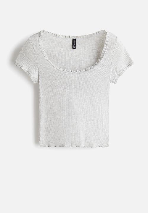 H&M - Lace-trimmed top - light grey marl