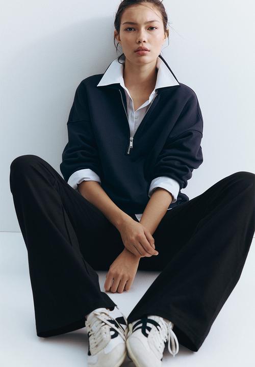H&M - Foldover-waist cotton trousers - black