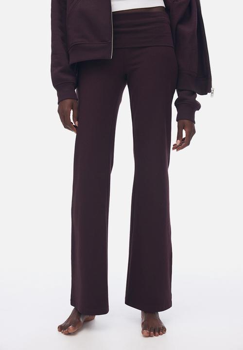 H&M - Foldover-waist cotton trousers - burgundy