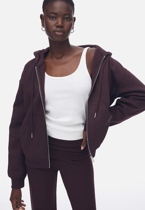 H&M - Foldover-waist cotton trousers - burgundy