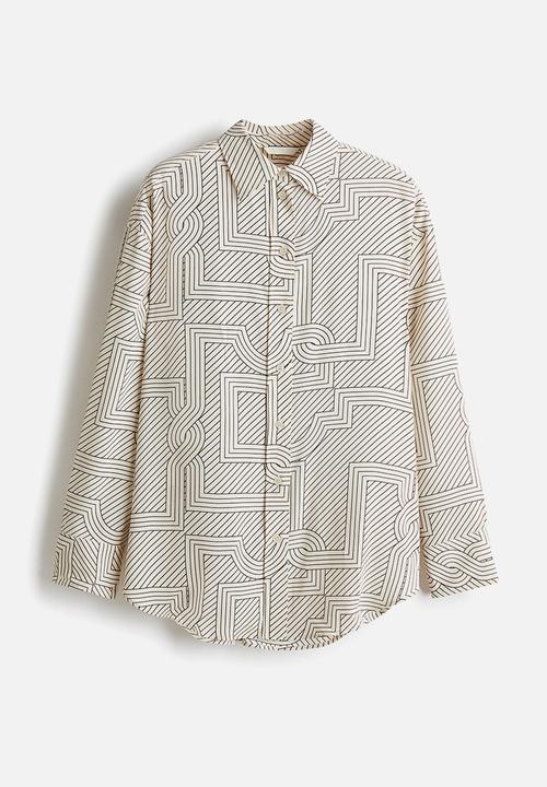 H&M - Oversized printed shirt - cream patterned