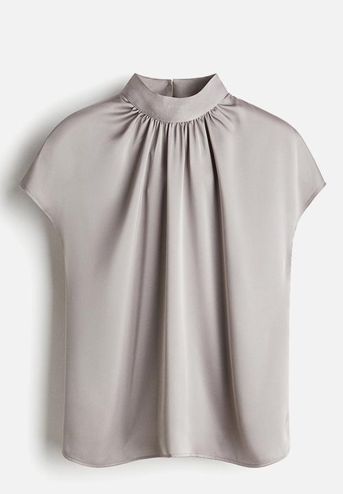 H&M - Stand-collar satin blouse - light grey