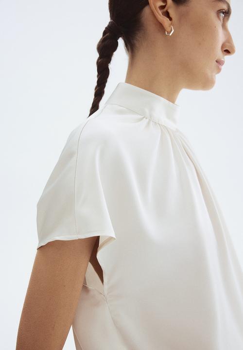 H&M - Stand-collar satin blouse - white