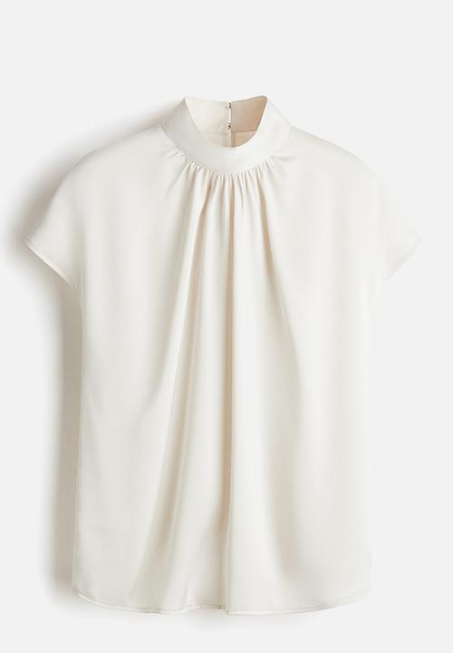 H&M - Stand-collar satin blouse - white