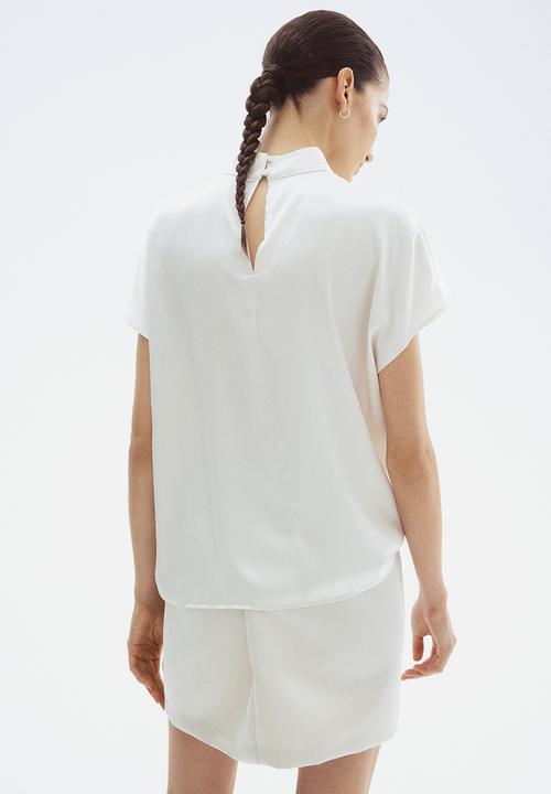 H&M - Stand-collar satin blouse - white