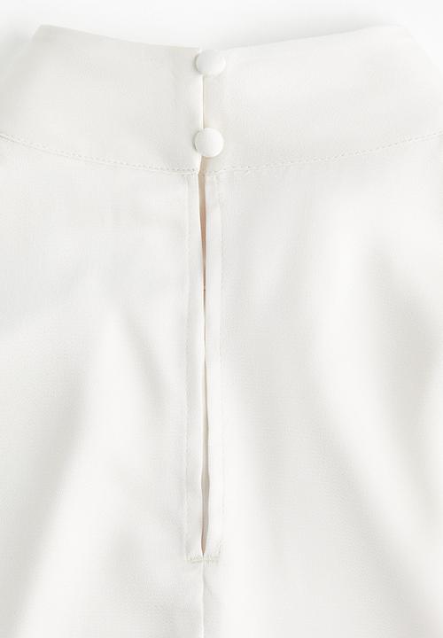 H&M - Stand-collar satin blouse - white
