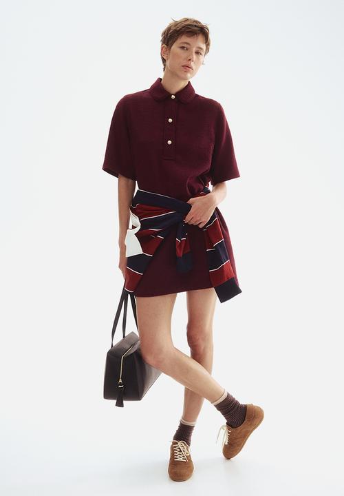 H&M - Collared bouclé dress - burgundy