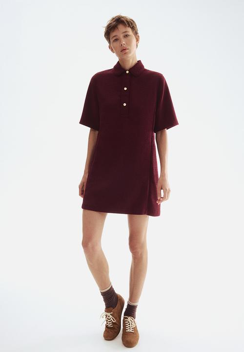 H&M - Collared bouclé dress - burgundy